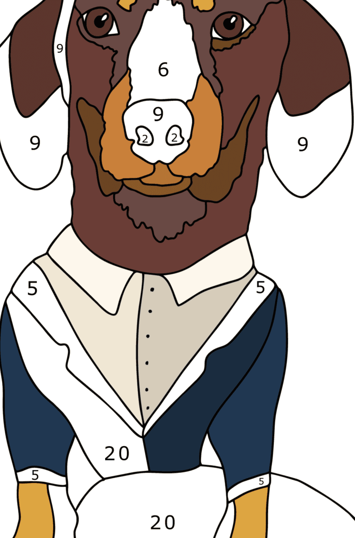 Раскраска Собака Такса - Раскраска по Номерам для Взрослых