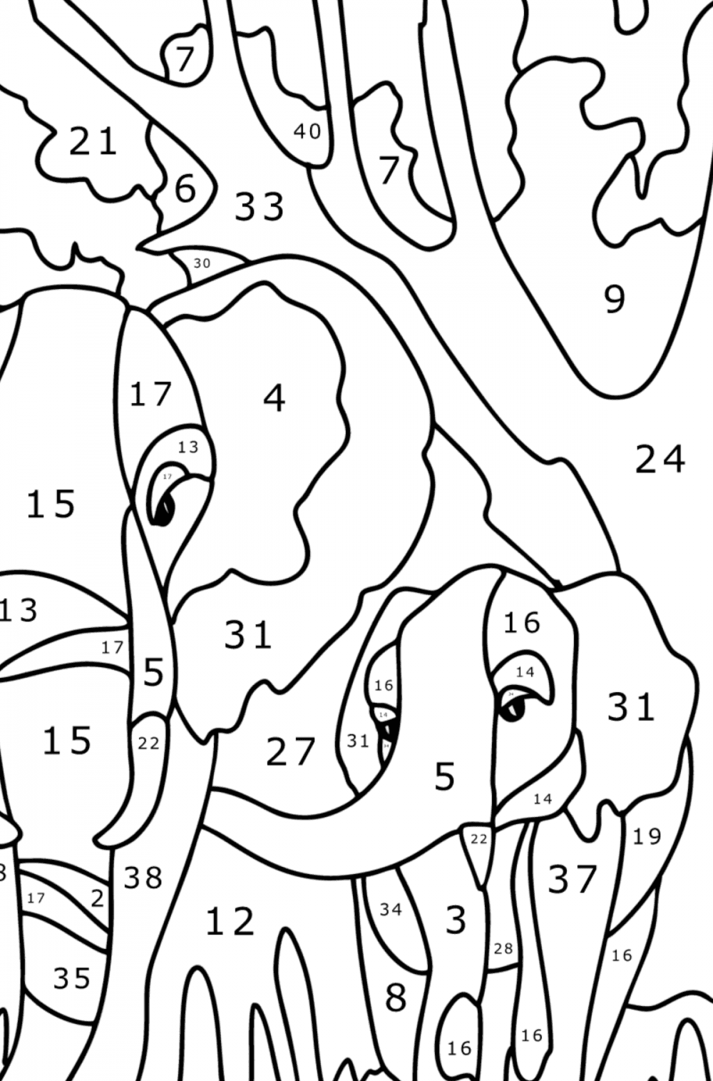 Elephant and baby elephant - Elephants coloring pages for Adults