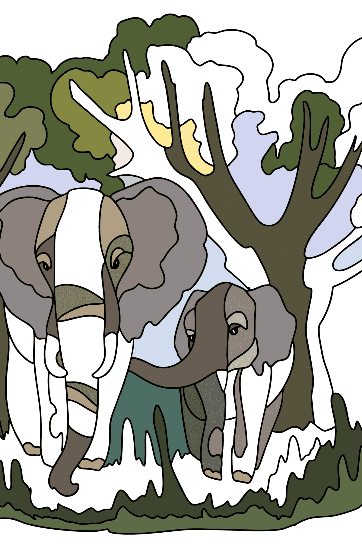 Desen Elefant și pui de elefant de colorat - carte de colorat pentru adulti