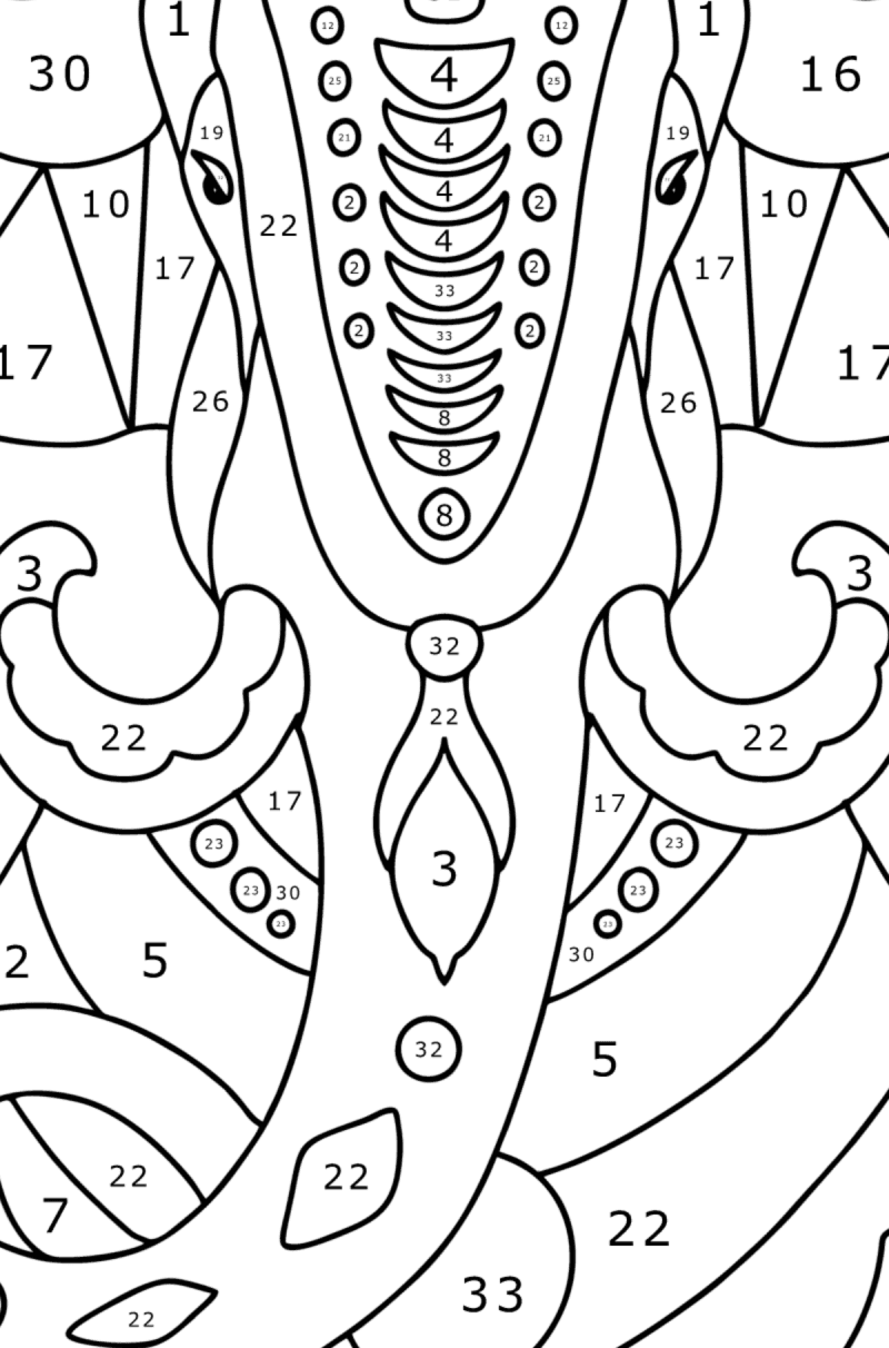 Elephant in gold jewelry - Elephants coloring pages for Adults online