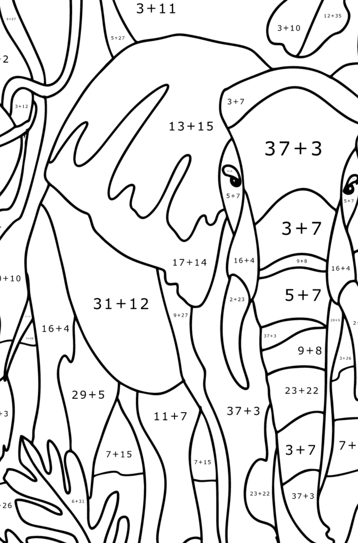Dibujos Elefantes para colorear en Línea - Elefante en la jungla