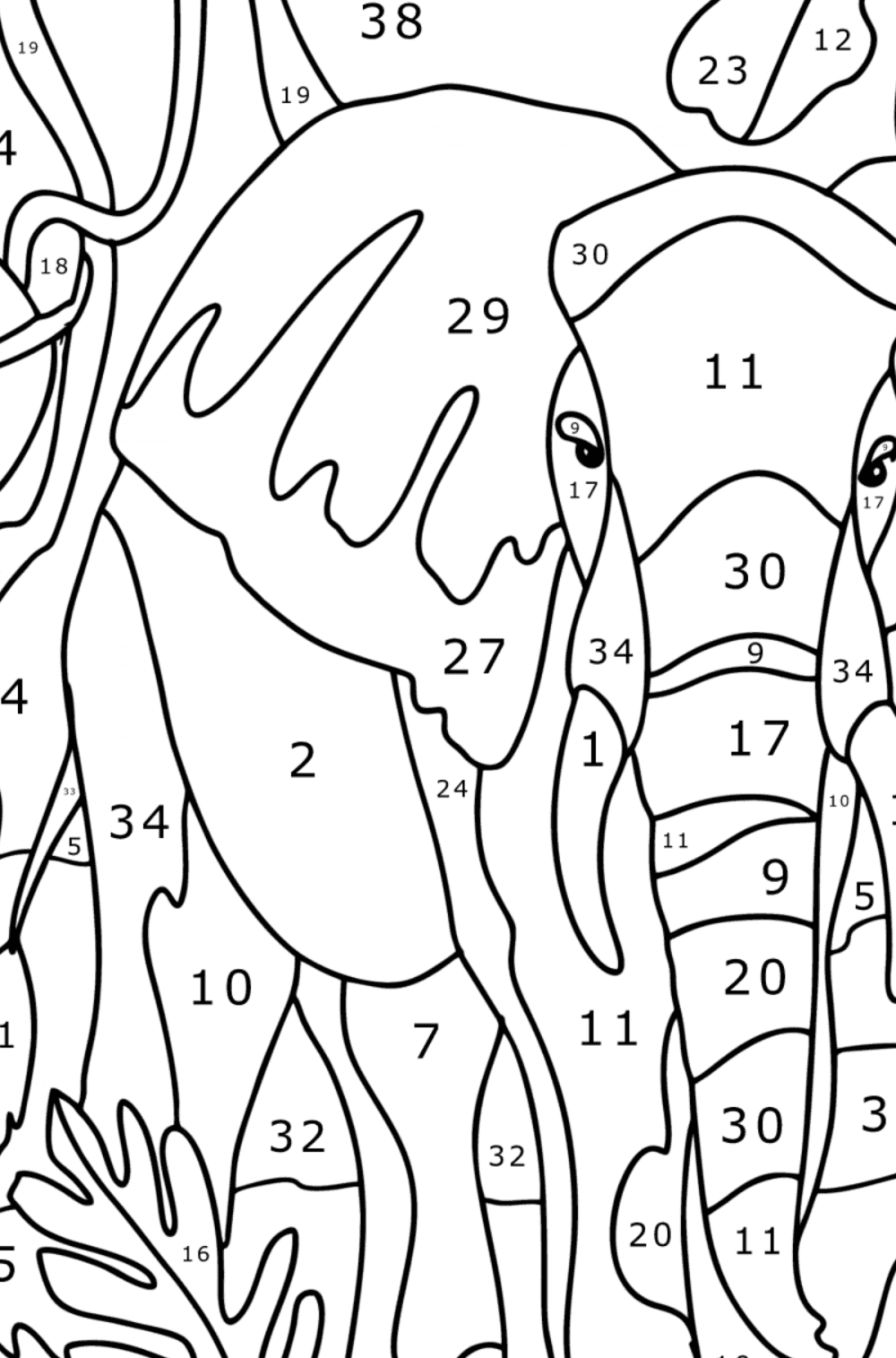 Elephant in the jungle - Elephants coloring pages for Adults online