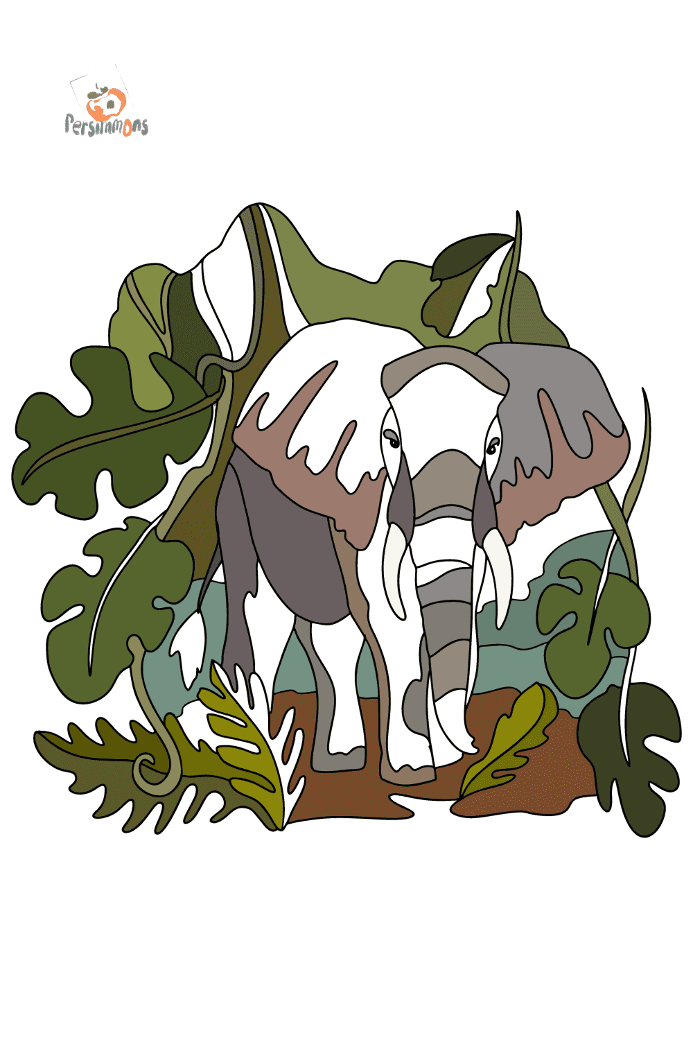 Elephant in the jungle - Elephants coloring pages for Adults online