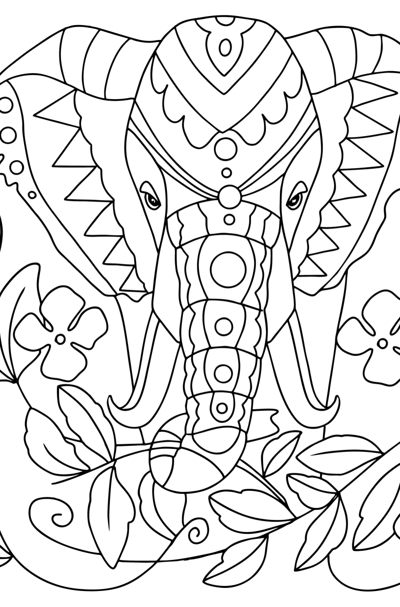 Elephant with patterns - Elephants coloring pages for Adults online