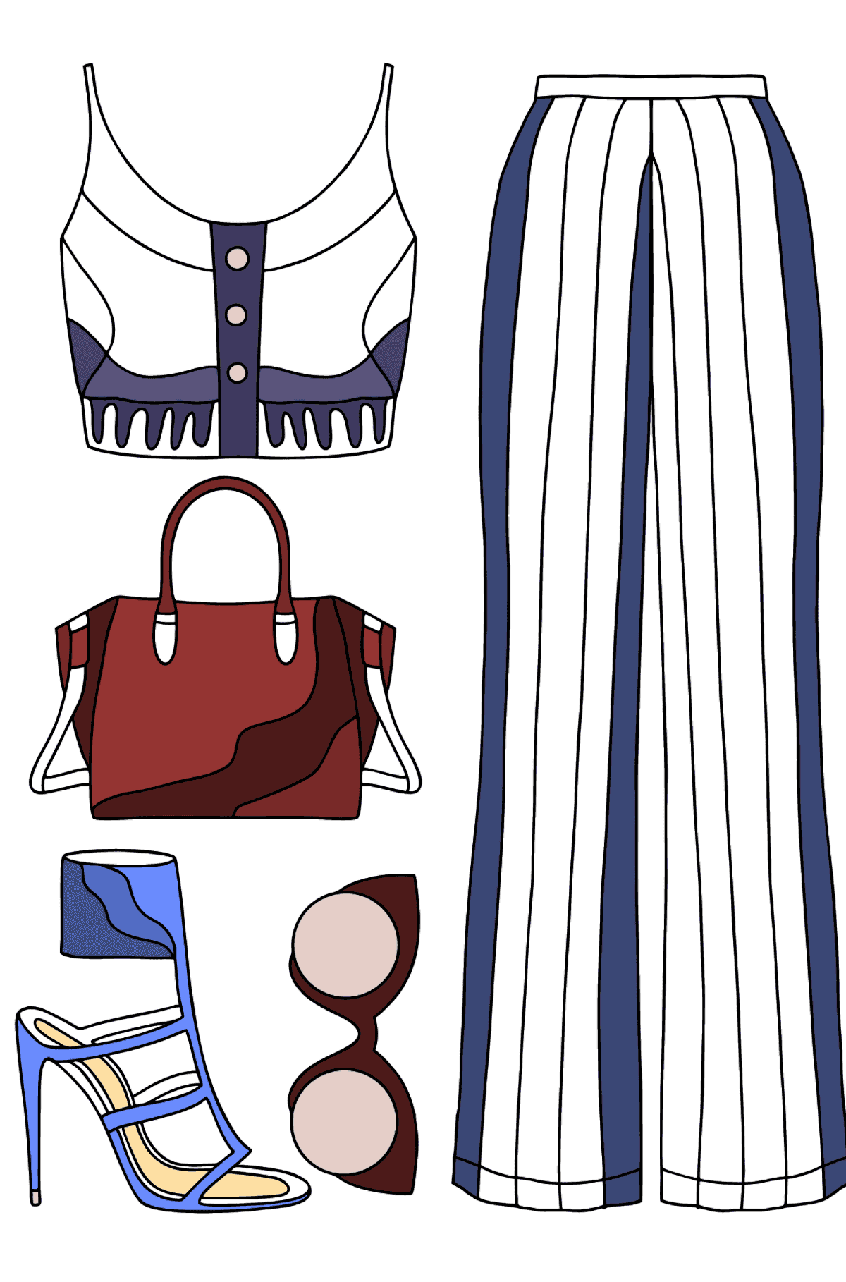 Coloriage Chaussures, pantalon et haut - Coloriages pour adultes