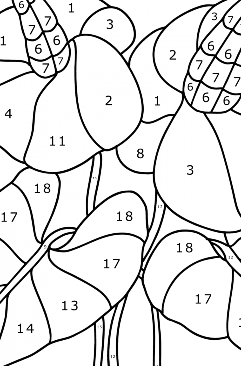 Bright Anthurium - Flowers Coloring Pages for Adults Online