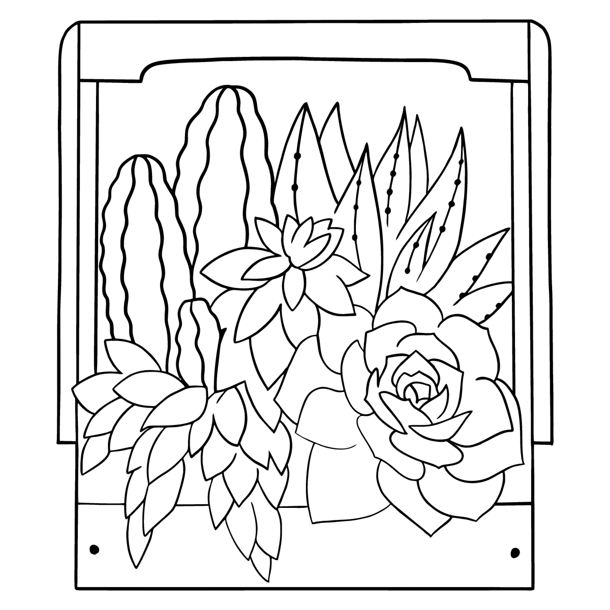 stone-rose-and-blooming-cactus-flowers-coloring-pages-for-adults