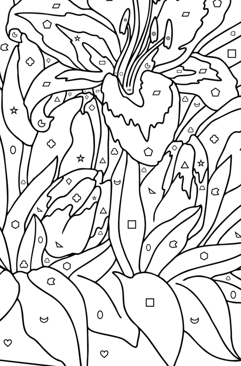 Lilies in a basket - Flowers Coloring Pages for Adults Online