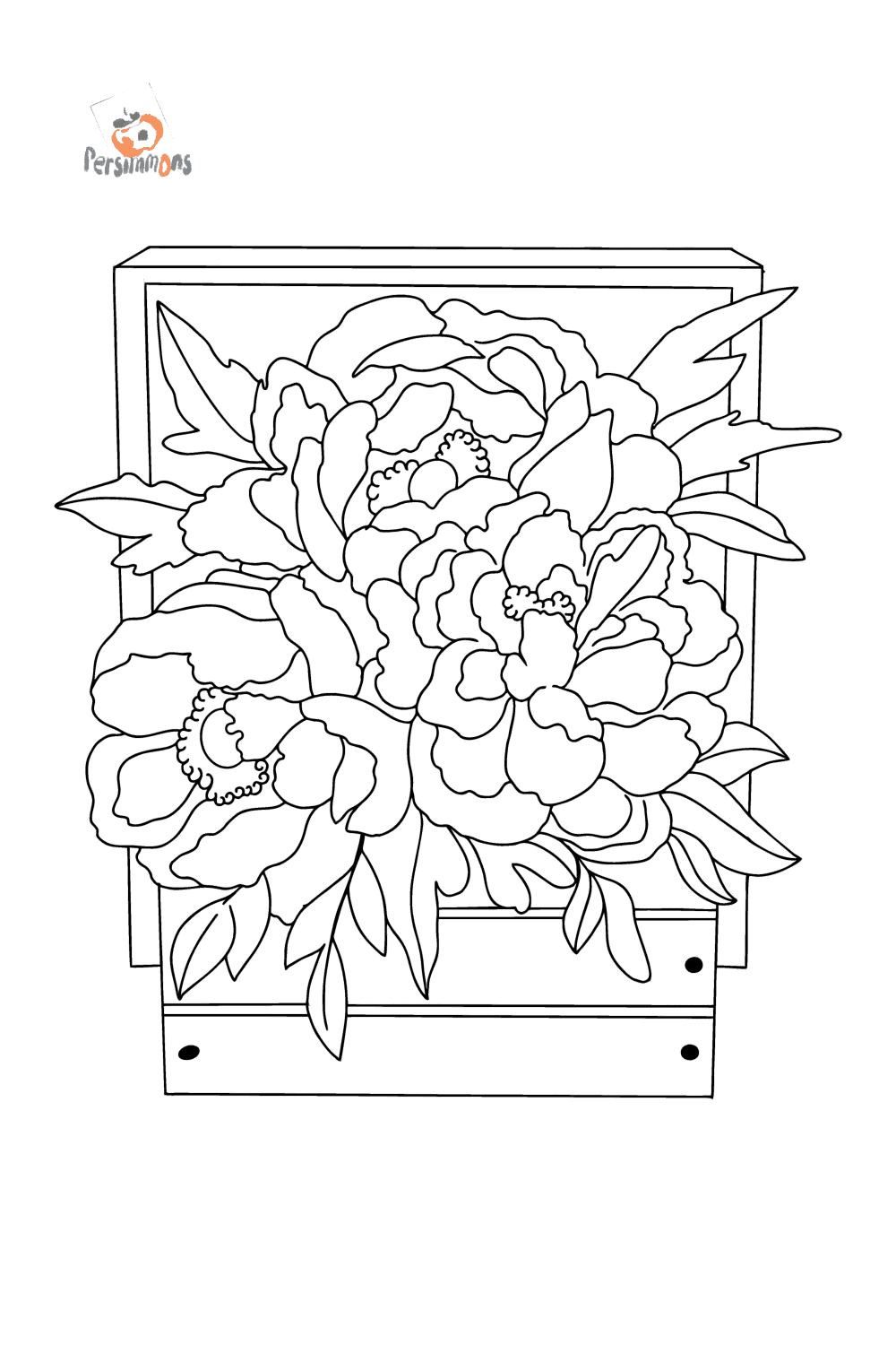 Peonies in a basket - Flowers Coloring Pages for Adults Online