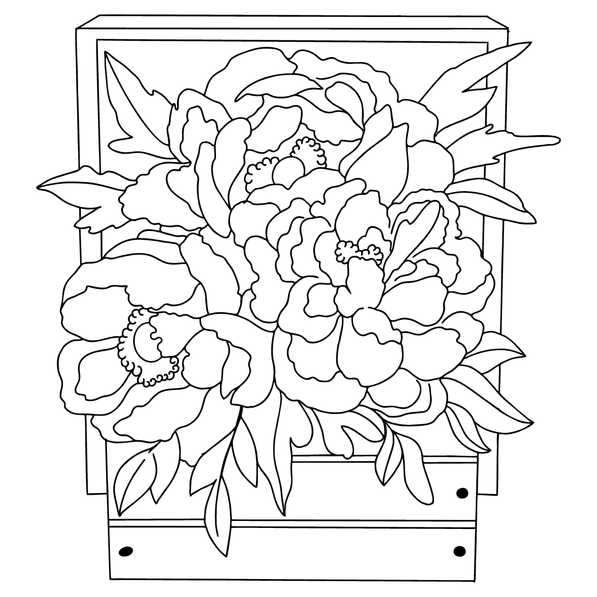 Peonies in a basket - Flowers Coloring Pages for Adults Online