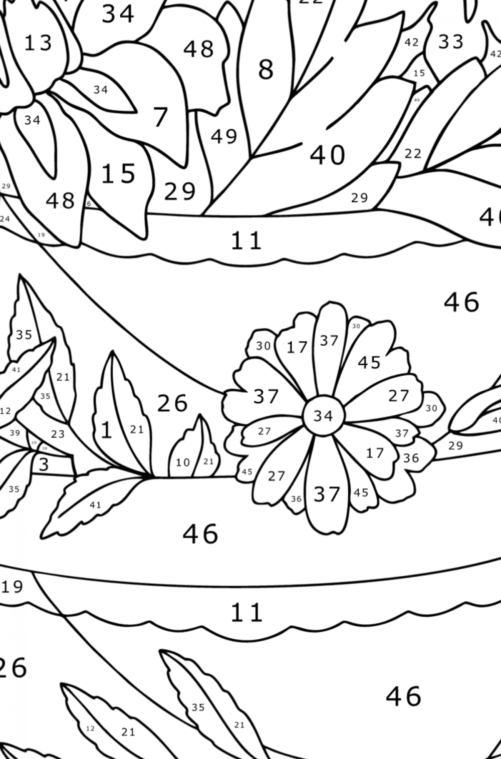 Yellow dahlias in cups - Flowers Coloring Pages for Adults Online