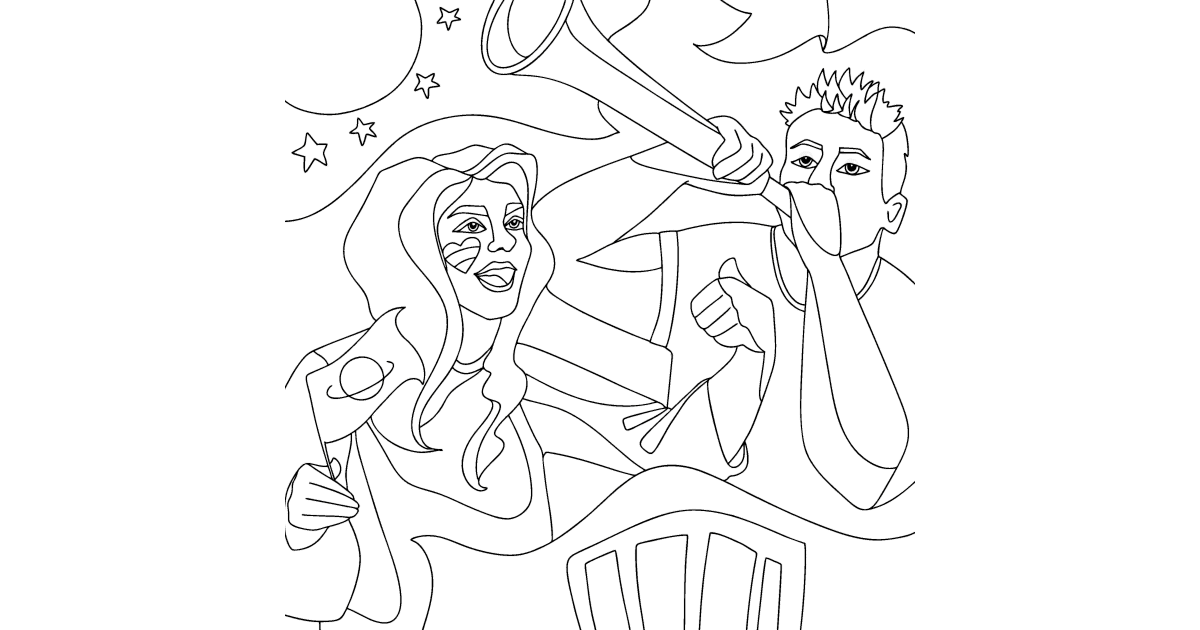 Football and fans coloring page | Coloring-for-Adults.com