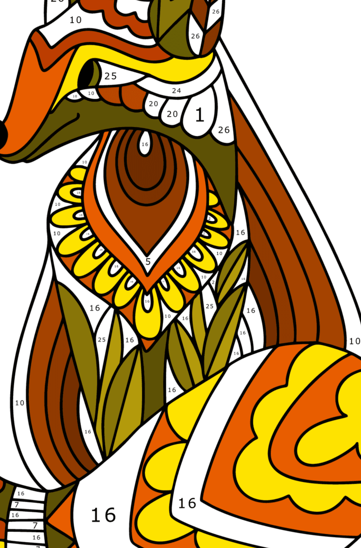 Fox Antistress coloring page - Coloring by Numbers for Adults