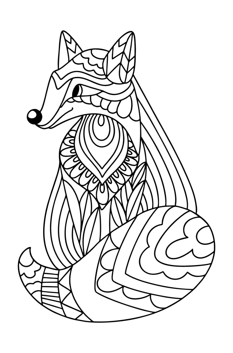 Fox Antistress - Foxes coloring pages for Adults online and printable