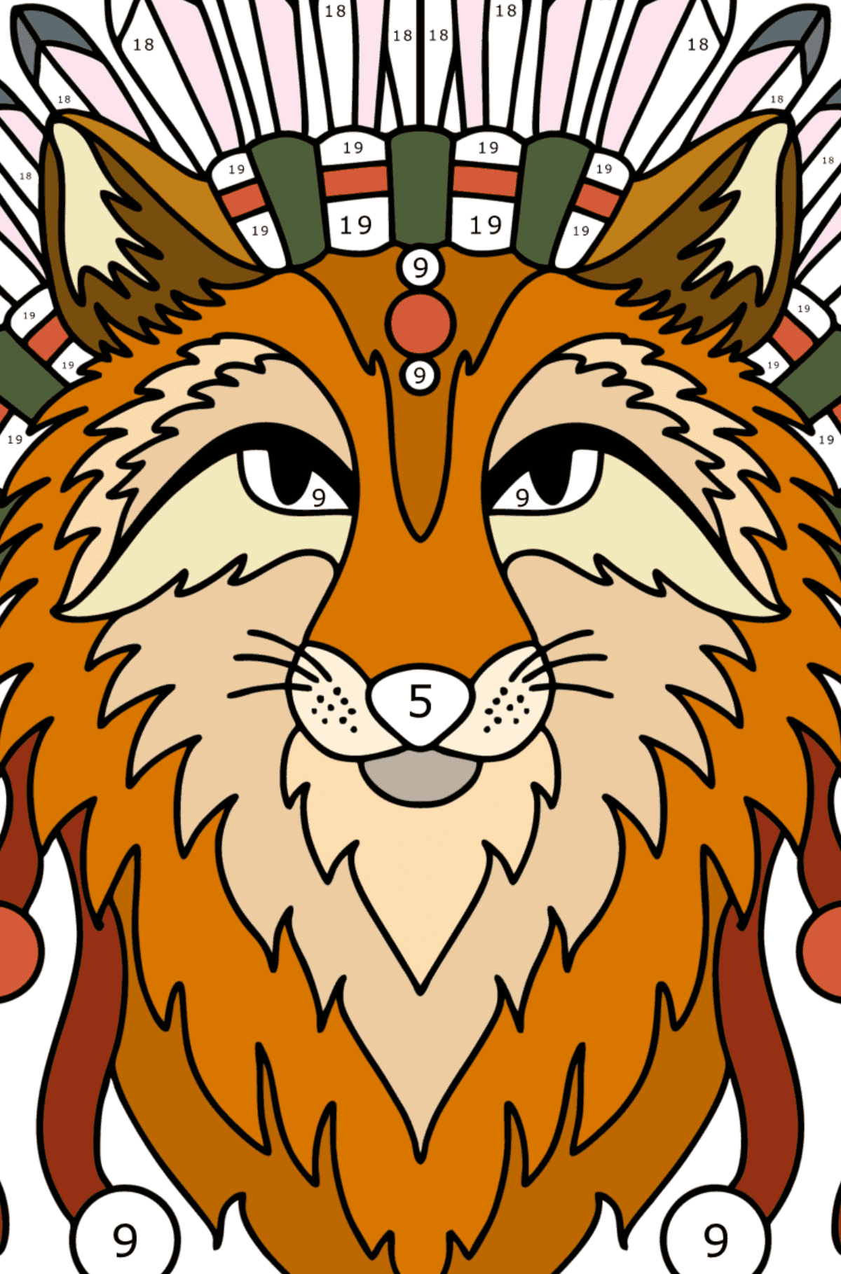 Fox head coloring page - Coloring by Numbers for Adults