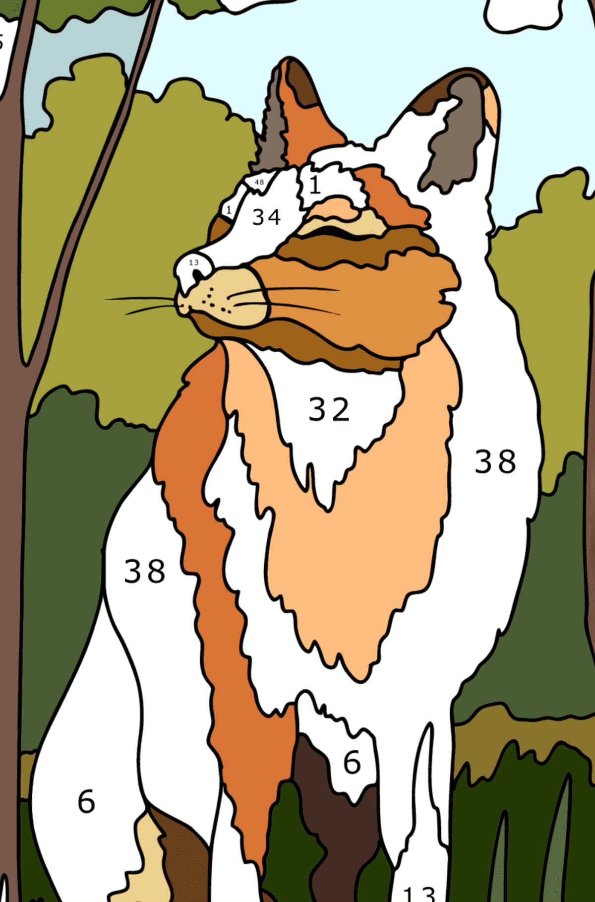 Kind fox coloring page - Coloring by Numbers for Adults
