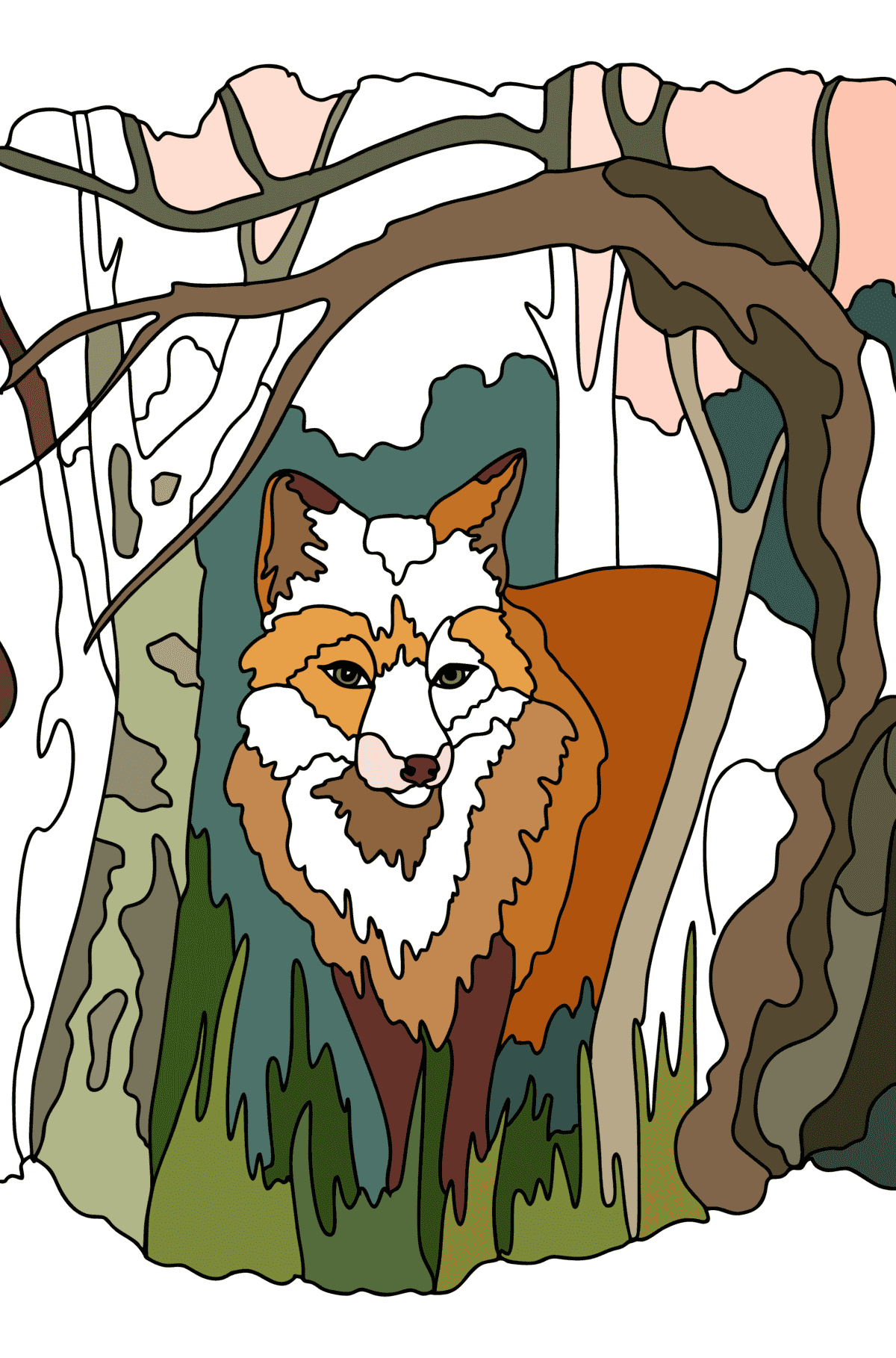 Fox in the forest coloring page - Coloring Pages for Adults