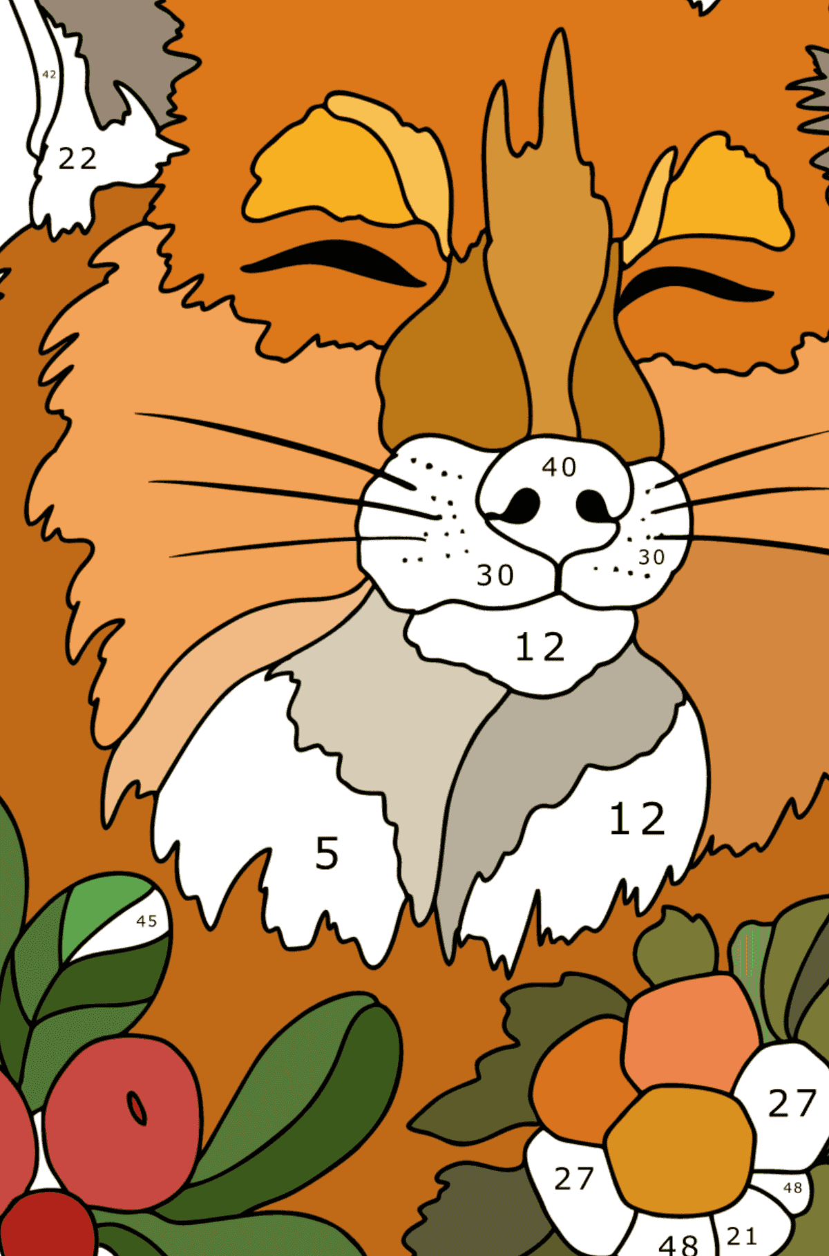 Раскраска Очаровательная лисичка - Раскраска по Номерам для Взрослых