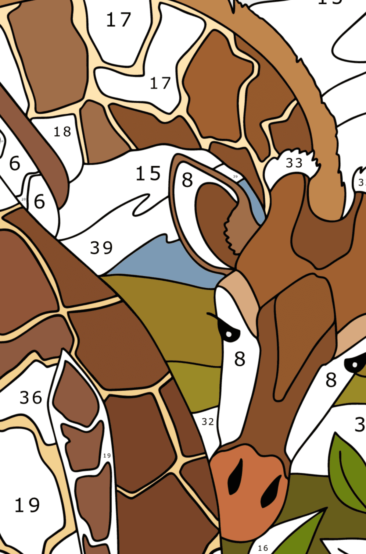 Kind giraffe coloring page - Coloring by Numbers for Adults