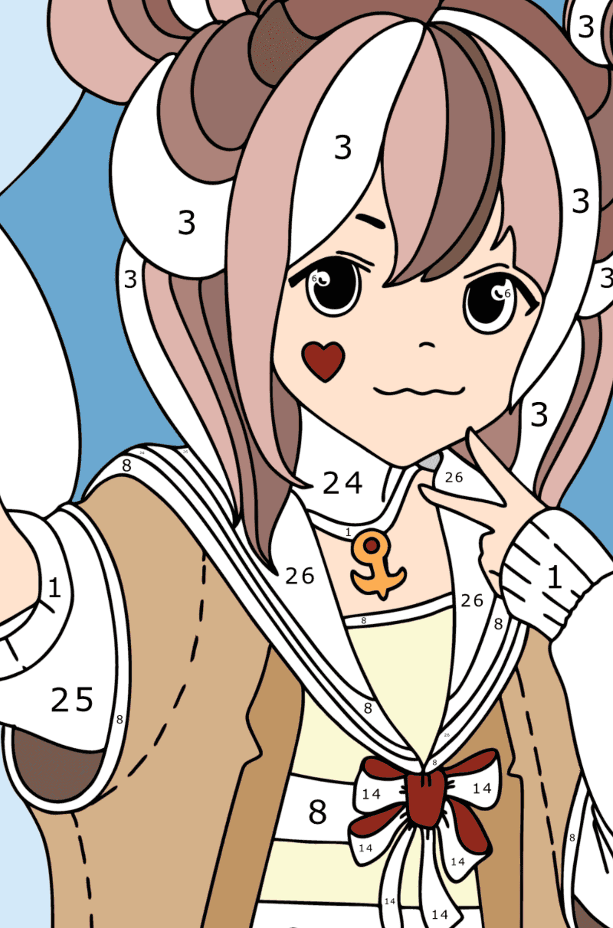 Boyama sayfası Anime Genç - sayılarla oynamak yetişkinler için