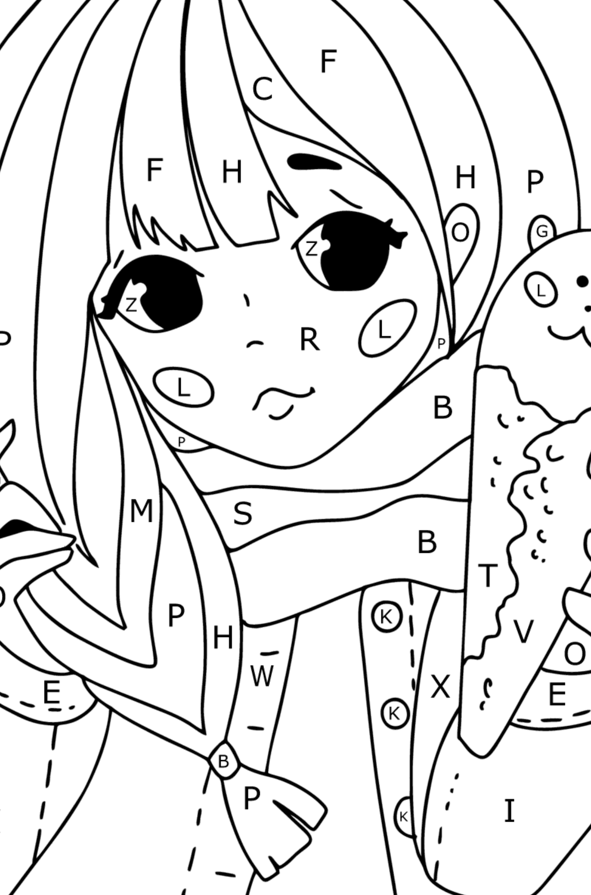 Cute anime girl - Woman coloring pages for Adults Print and Online
