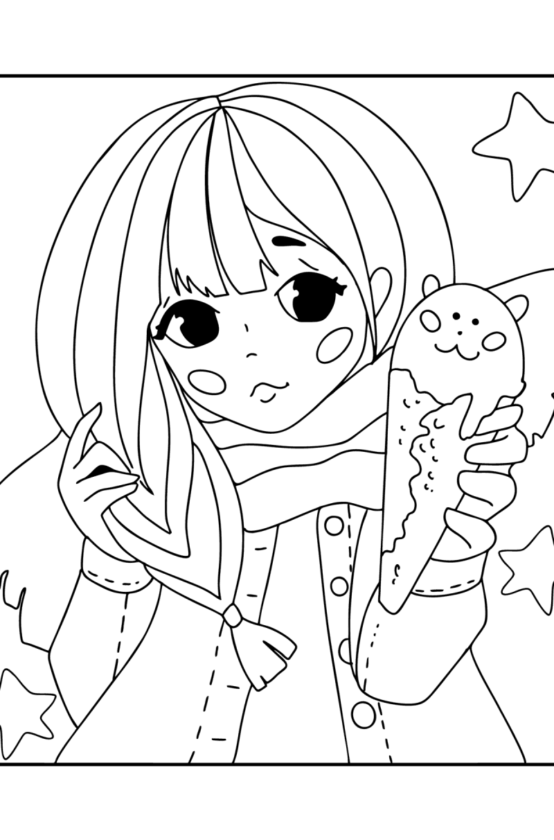 Cute anime girl - Woman coloring pages for Adults Print and Online