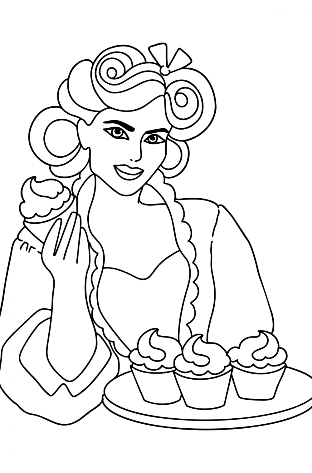Girl and goodies woman coloring pages for adults print and online