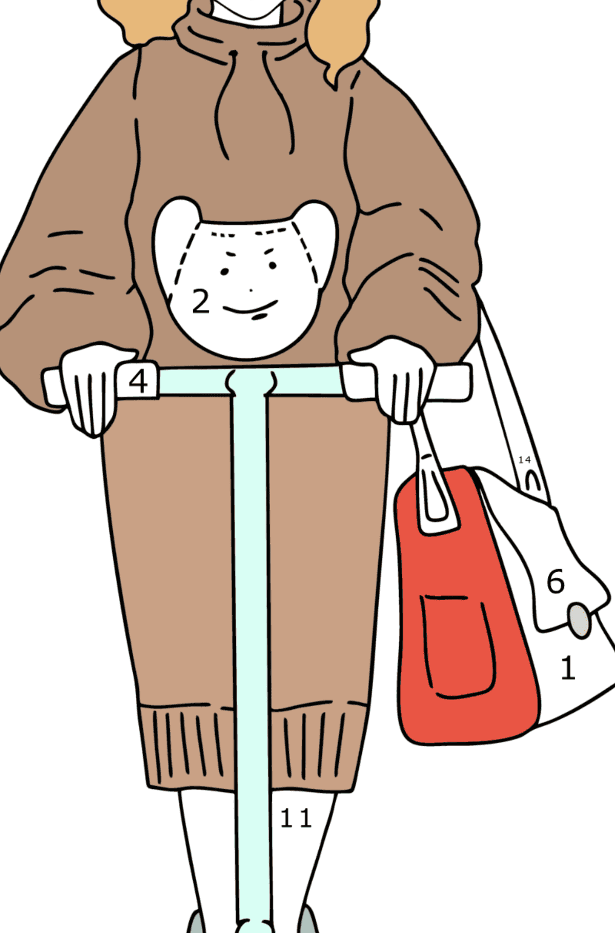 Раскраска Девушка на самокате - Раскраска по Номерам для Взрослых