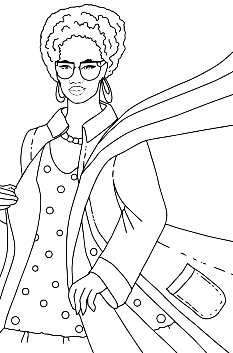 Girl in Orange Coat - Woman coloring pages for Adults Online