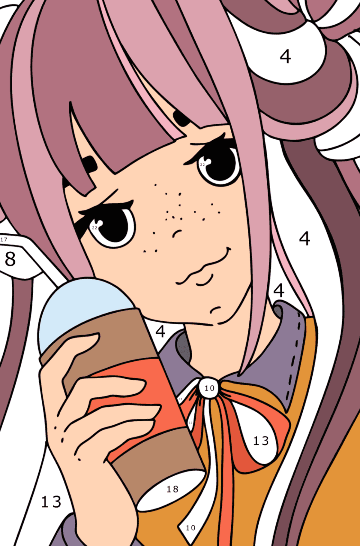 Boyama sayfası Modern genç kadın - sayılarla oynamak yetişkinler için