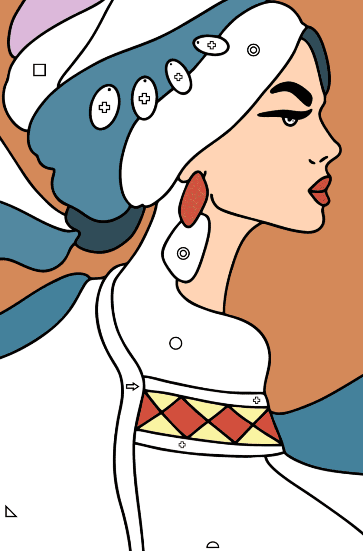 Раскраска Восточная красивая женщина - Раскраска по Геометрическим Фигурам для Взрослых