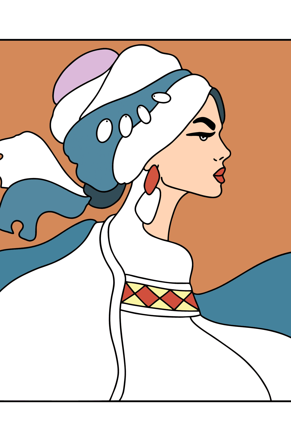 Mewarnai gambar Wanita cantik oriental - buku mewarnai untuk orang dewasa