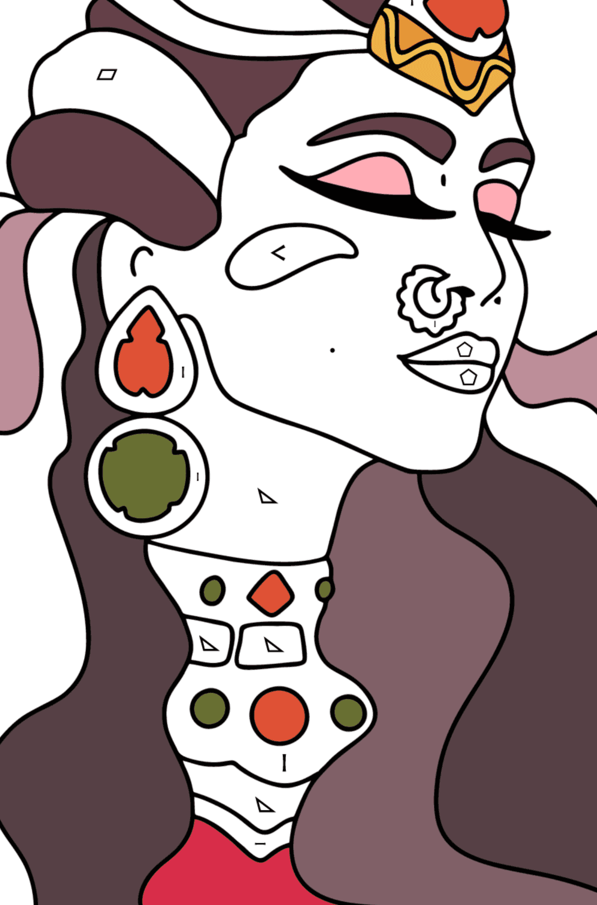 Раскраска Картинка красивой девушки - Раскраска по Символам и Геометрическим Фигурам для Взрослых