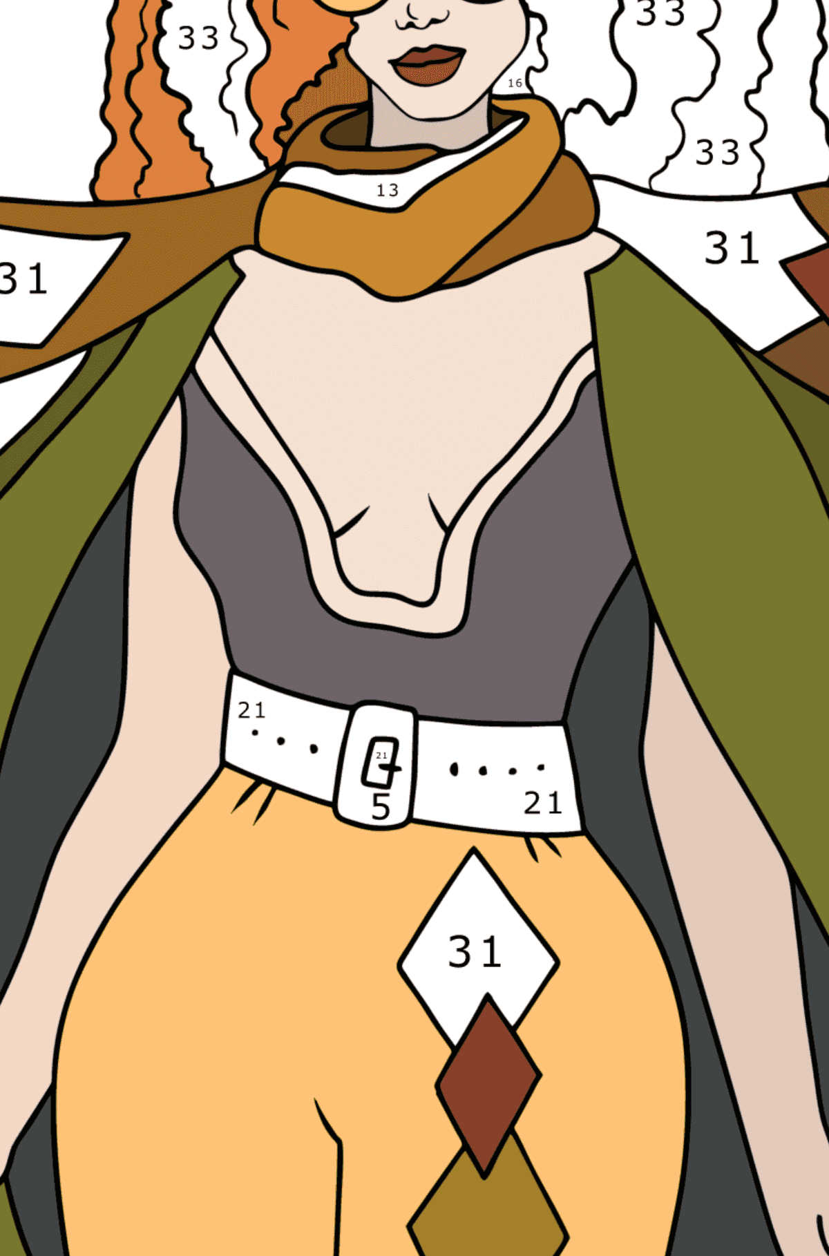 Раскраска рыжеволосая девушка - Раскраска по Номерам для Взрослых