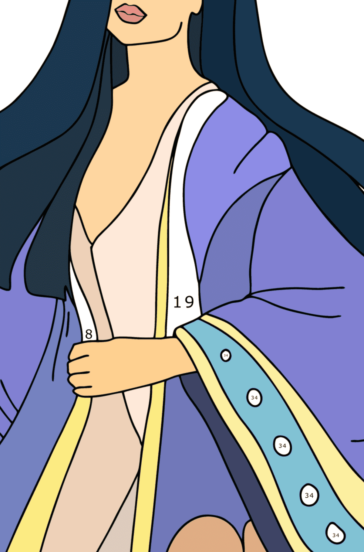 Раскраска девушка в кимоно - Раскраска по Номерам для Взрослых