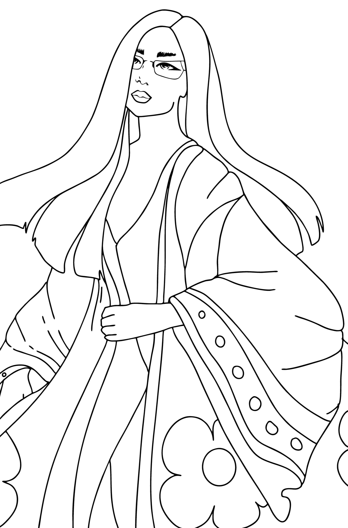 Mujer joven en kimono - Dibujos de Mujeres y Niñas para colorear