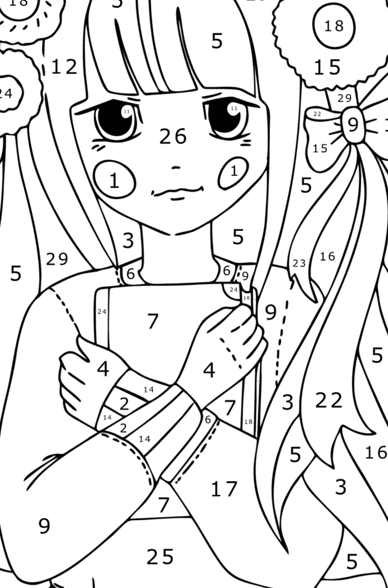 Young girl and book - Woman coloring pages for Adults Online