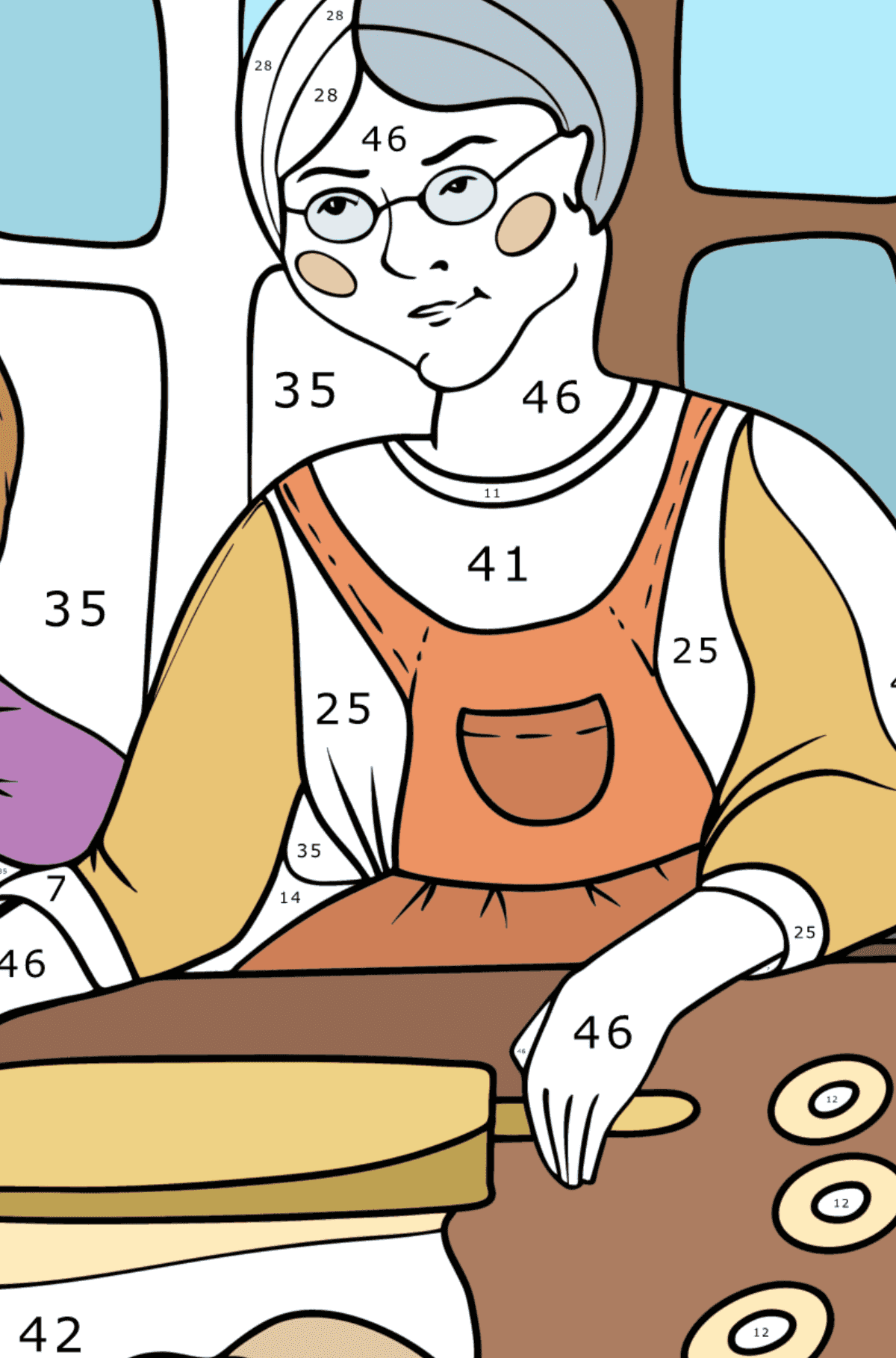 Раскраска Бабушка и внуки - Раскраска по Номерам для Взрослых