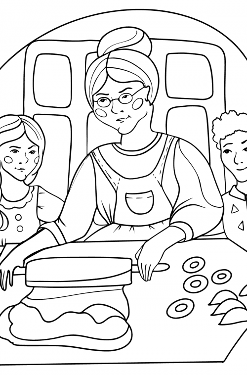 Grandmother and grandchildren - Grandparents day coloring pages