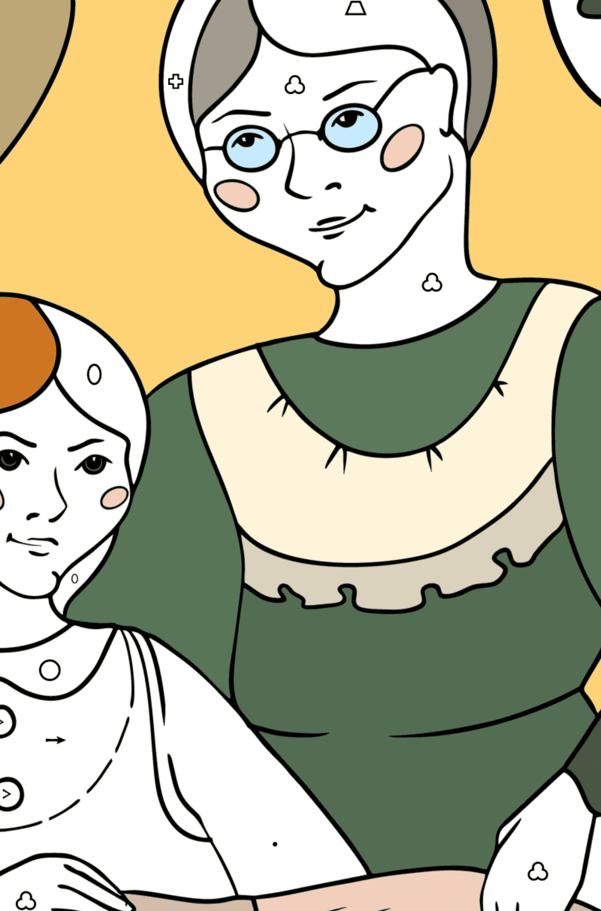 Раскраска Любимая бабушка и внучка - Раскраска по Символам и Геометрическим Фигурам для Взрослых