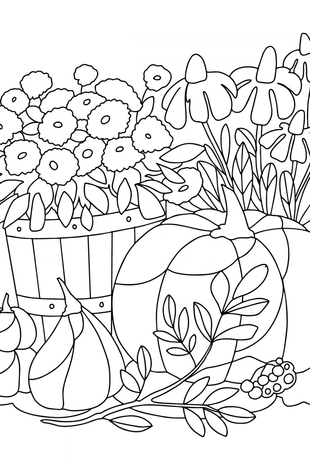 Flowers and Pumpkins coloring page ♥ Online and Print for Free!