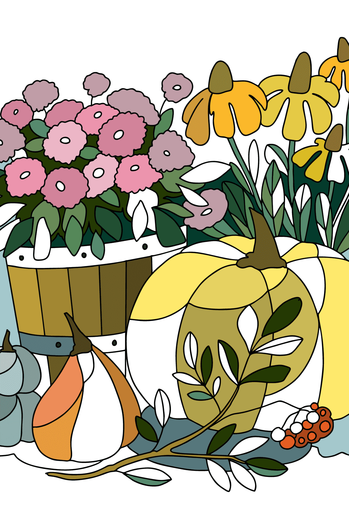Flowers and Pumpkins coloring page - Coloring Pages for Adults
