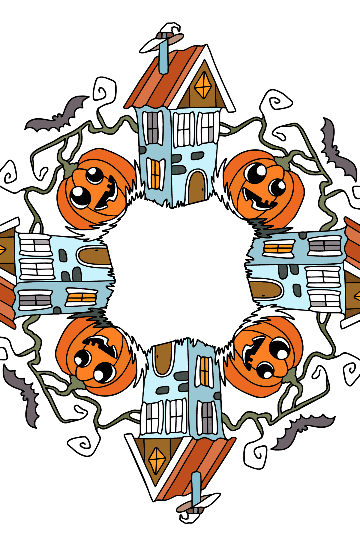 Kolorowanka Halloweenowy nawiedzony dom - Kolorowanki dla dorosłych