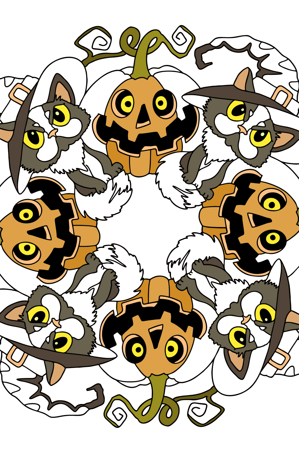 Värityskuva Mandala halloween kissa - värityskirja aikuisille