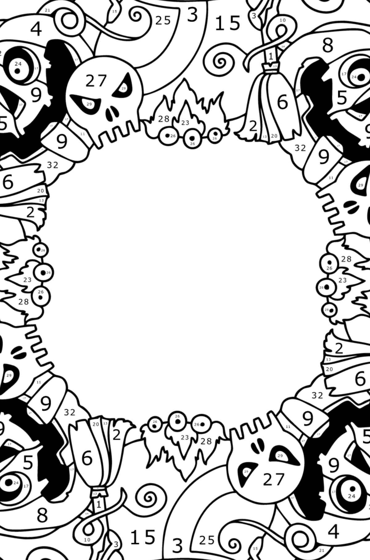 Disegno da colorare Mandala Halloween - Colorazione per numero Online