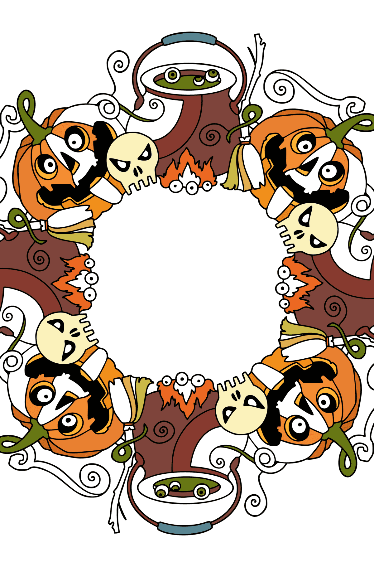 Tegning til farvning Mandala Halloween - Farvelægning efter tal - malebog for voksne