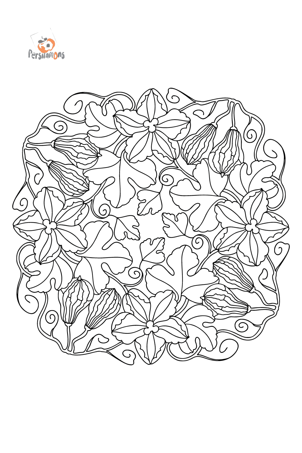 Pumpkin flowers mandala coloring page | Coloring-for-Adults.com