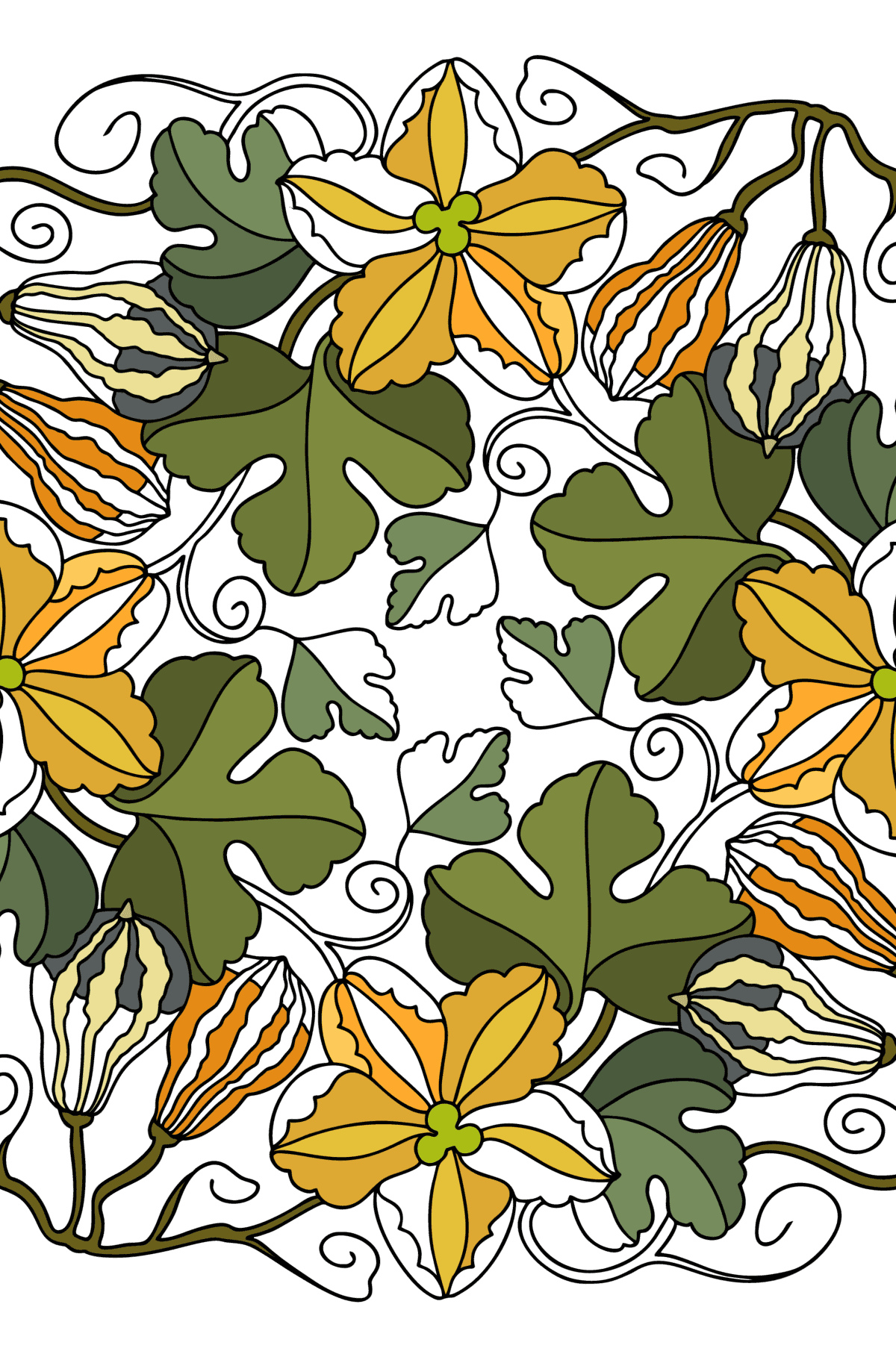 Coloriage Fleurs de citrouille - Mandala - Coloriages pour adultes