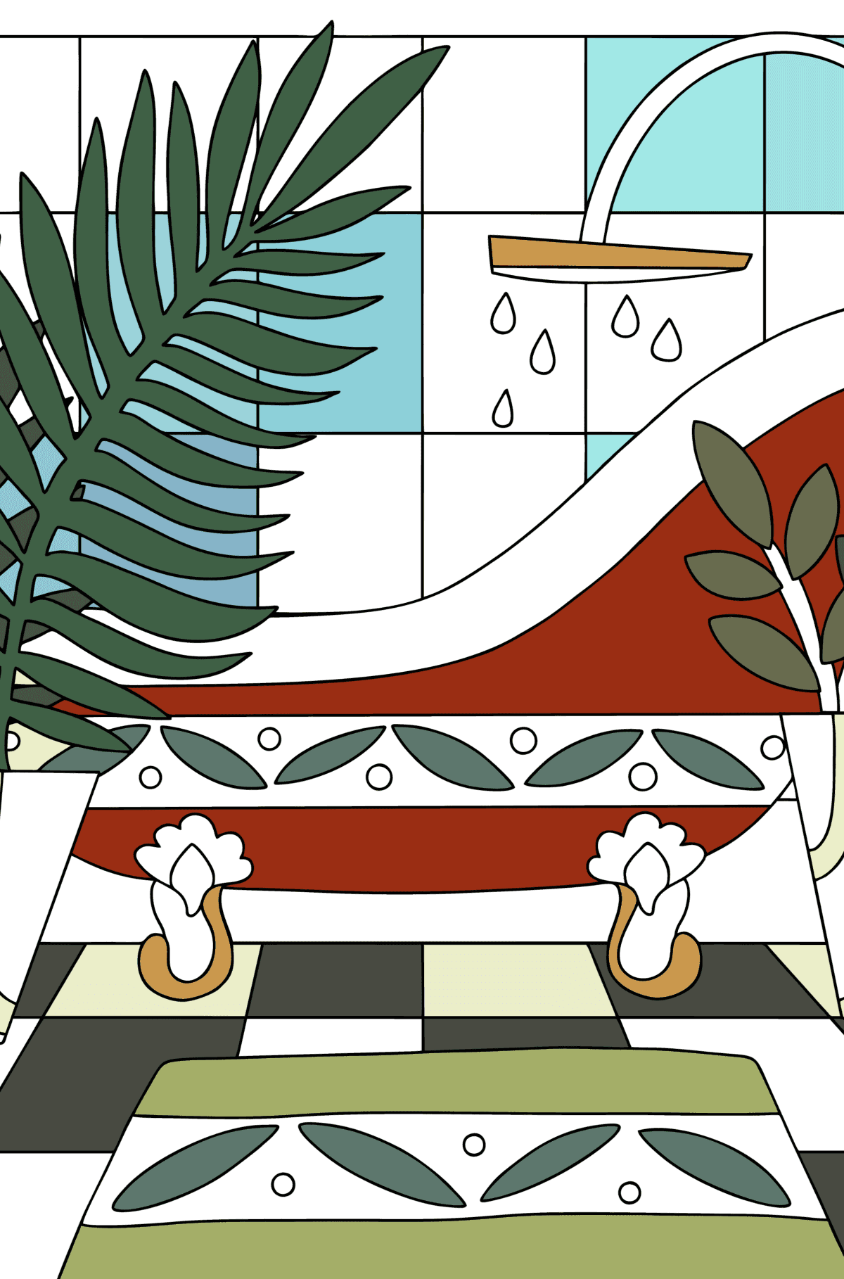 Bathroom in the style of art deco coloring page - Coloring Pages for Adults