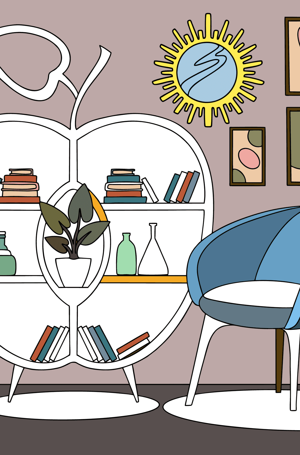 Bookshelf coloring page - Coloring Pages for Adults